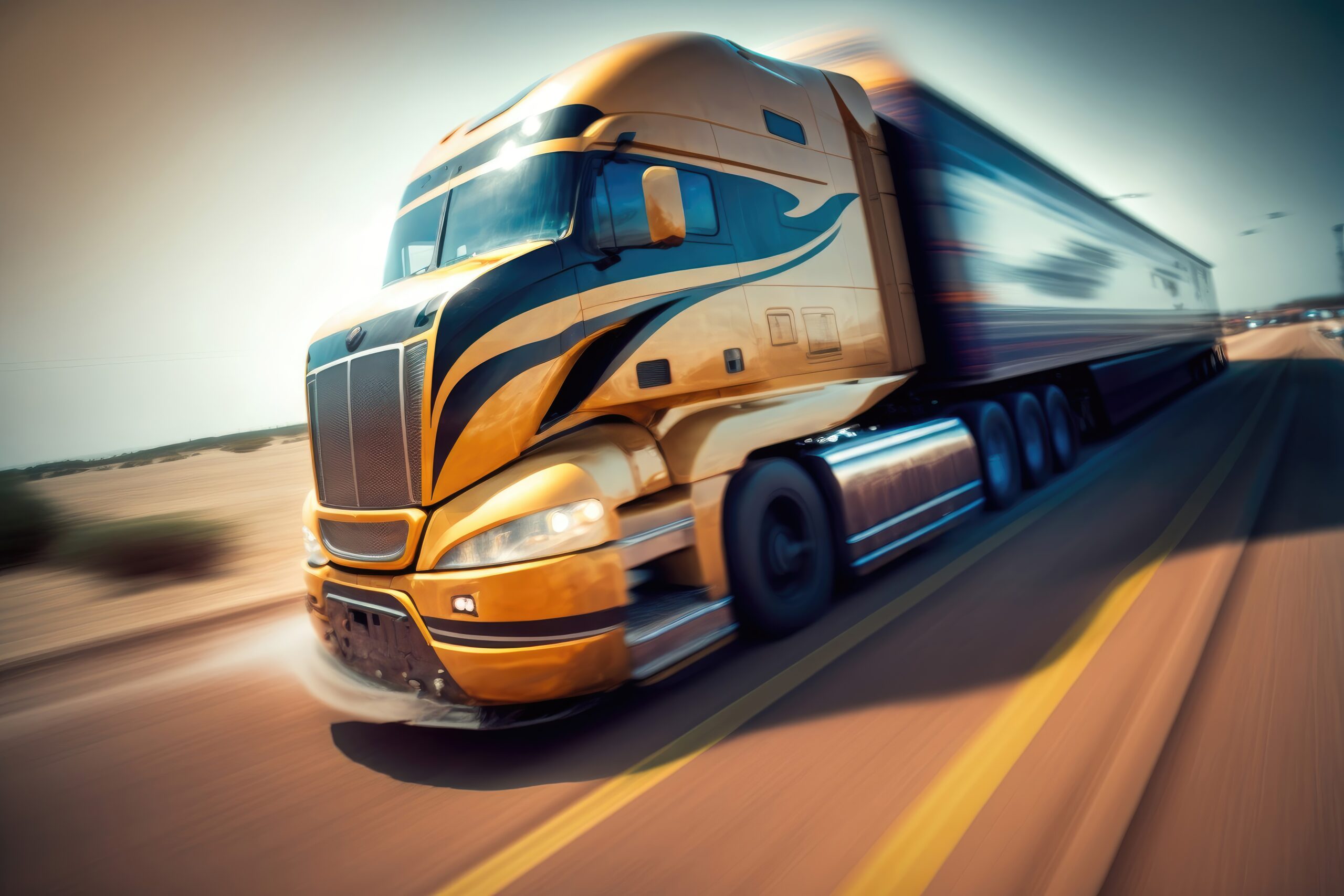 Truck on the road in motion blur. Conceptual image.